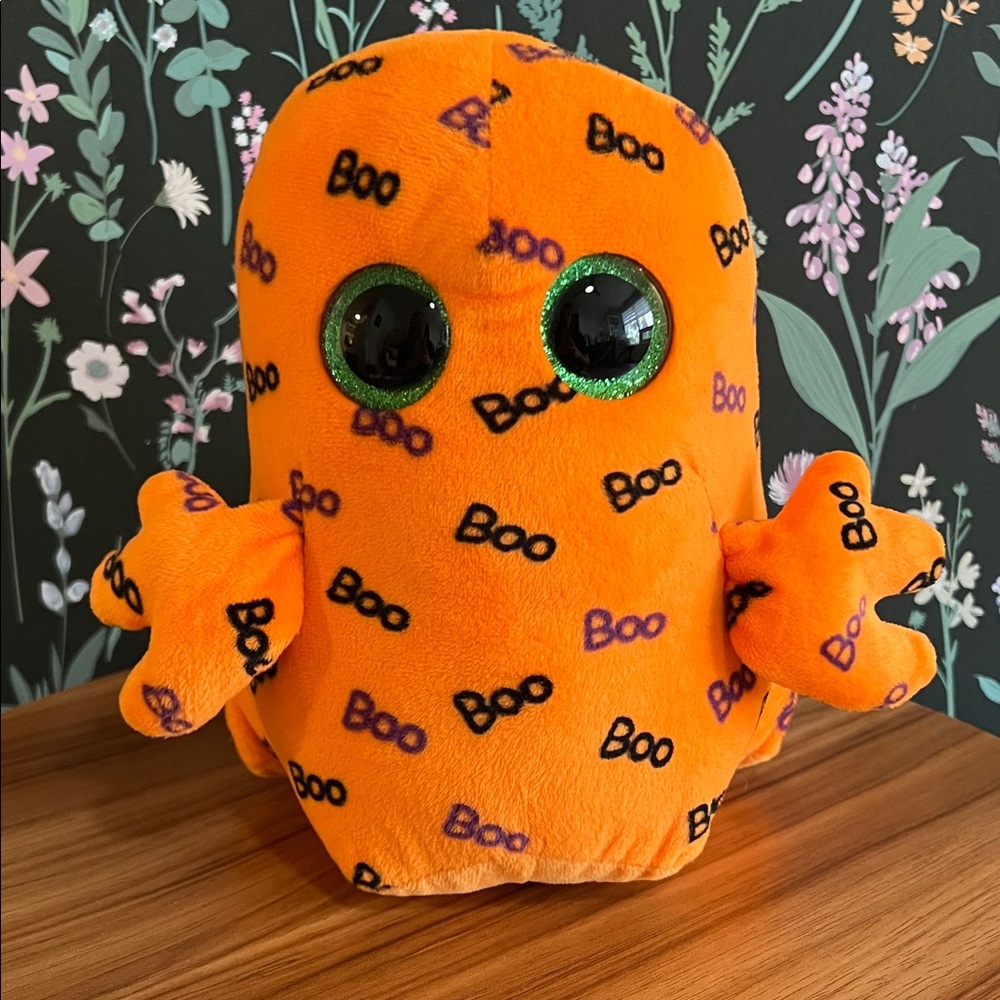 Ty Beanie Boo named Ghoulie, orange ghost plush toy limited edition Halloween